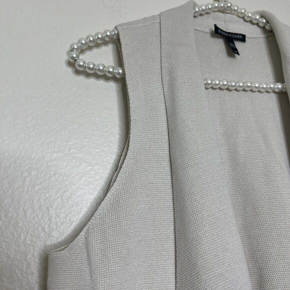 Eileen Fisher Vest Small Knit Open Front  Silk Cotton Oatmeal Beige Sleeveless - Picture 3 of 14